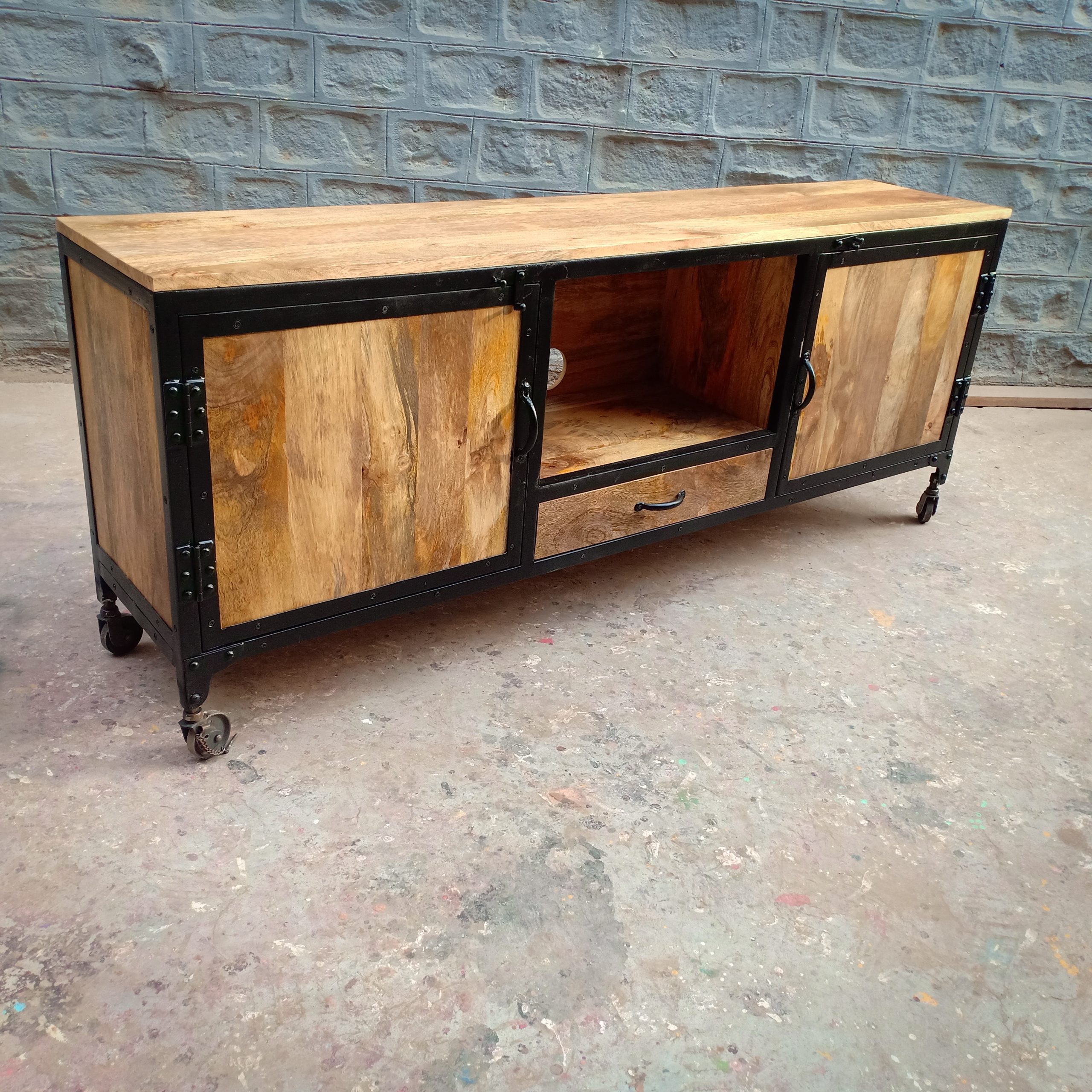 Industrial wood tv stand deals