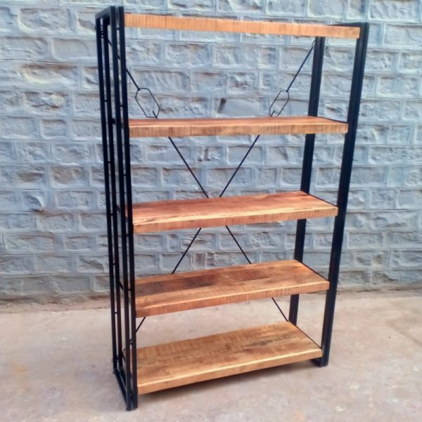 iron wood bookshelf