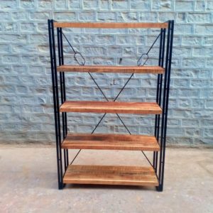 iron wood bookshelf