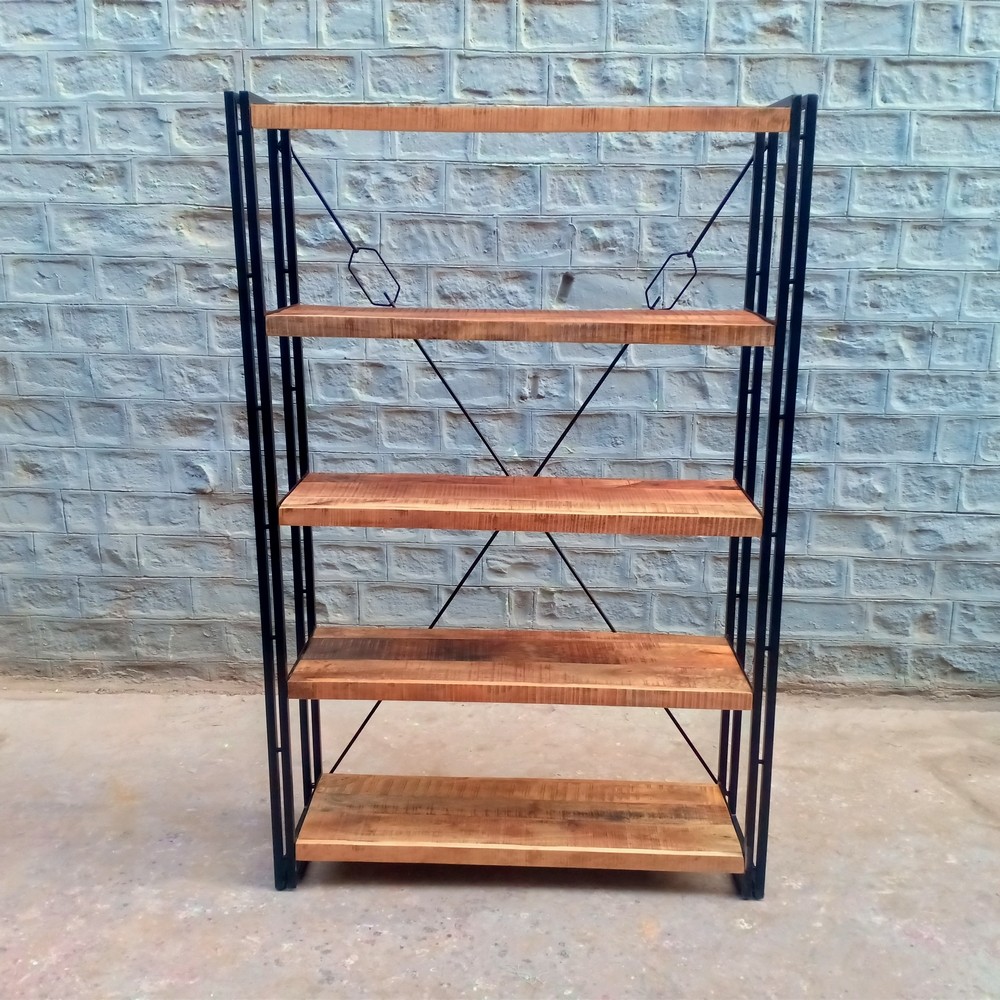 iron wood bookshelf, industrial bookshelf | Akku Art Eports