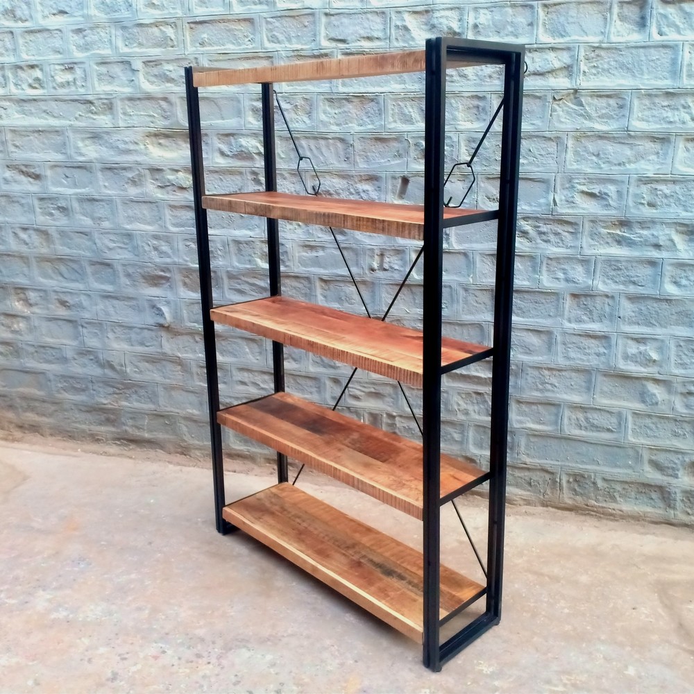 iron wood bookshelf, industrial bookshelf | Akku Art Eports