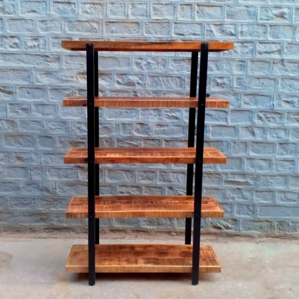 solid wood industrial bookshelf