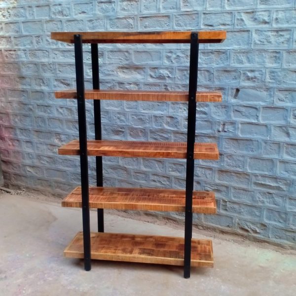 solid wood industrial bookshelf