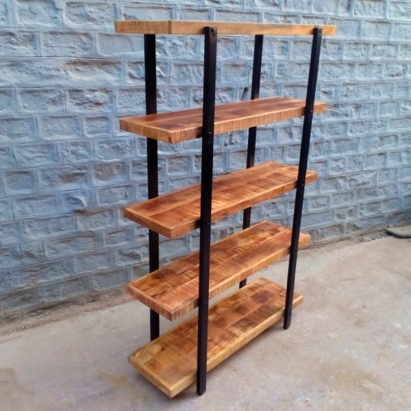 solid wood industrial bookshelf