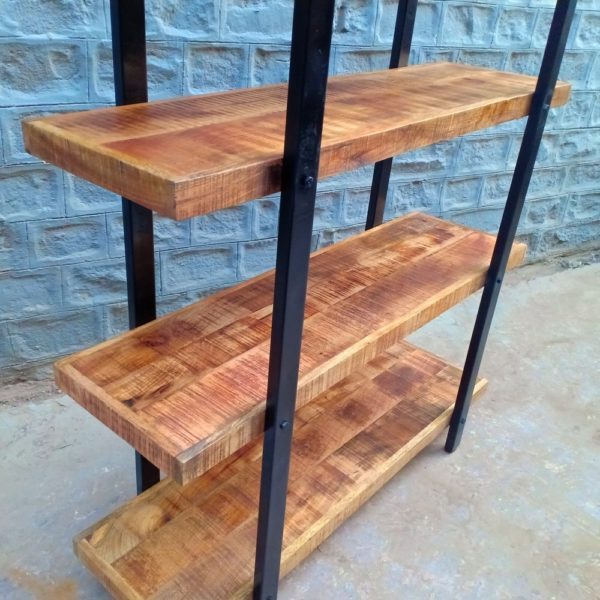 solid wood industrial bookshelf