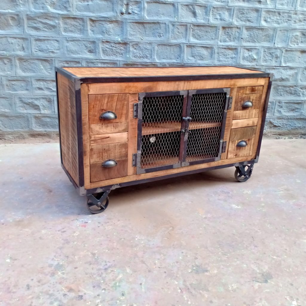 wooden iron tv cabinet
