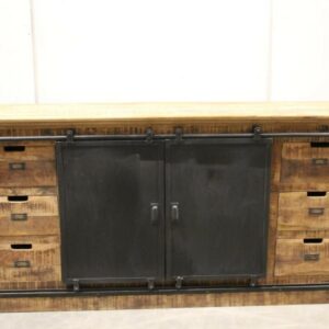 industrial sideboard dark mango wood sliding door