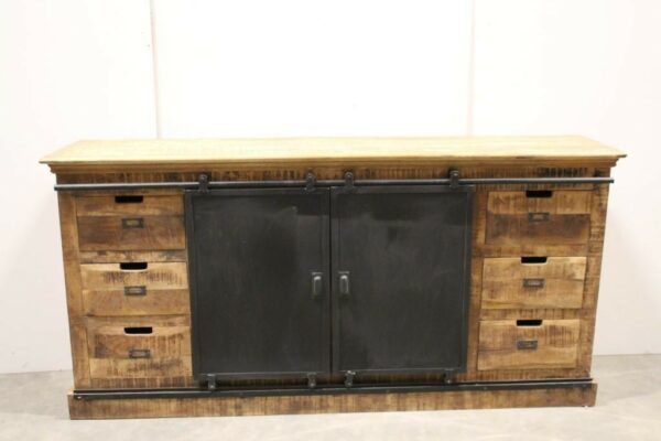 industrial sideboard dark mango wood sliding door